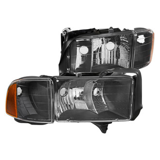 Spec-D® - Driver and Passenger Side Matte Black Euro Headlights with Turn Signal/Corner Lights