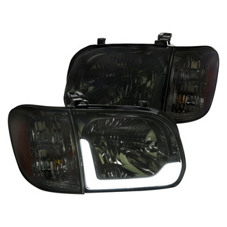Spec-D® - Driver and Passenger Side Chrome/Smoke LED Light Tube Euro Headlights with Turn Signal/Corner Lights