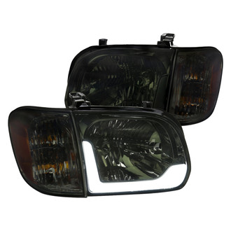 Spec-D® - Driver and Passenger Side Chrome/Smoke LED Light Tube Euro Headlights with Turn Signal/Corner Lights
