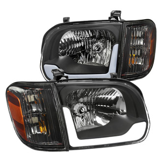 Spec-D® - Driver and Passenger Side Matte Black LED Light Tube Euro Headlights with Turn Signal/Corner Lights