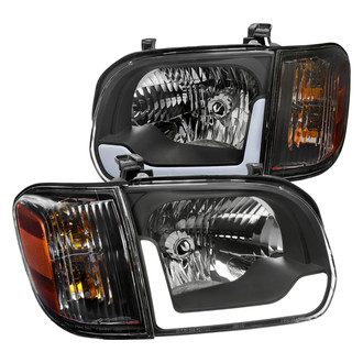 Spec-D® - Driver and Passenger Side Matte Black LED Light Tube Euro Headlights with Turn Signal/Corner Lights