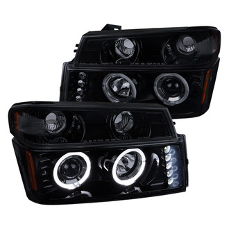 Spec-D® - Driver and Passenger Side Gloss Black/Smoke Dual Halo Projector Euro Headlights with LED Parking Lights