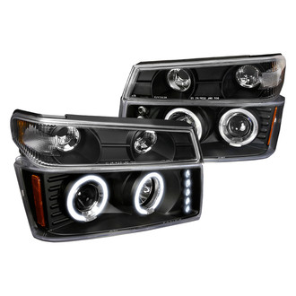 Spec-D® - Driver and Passenger Side Matte Black Dual Halo Projector Euro Headlights with LED Parking Lights