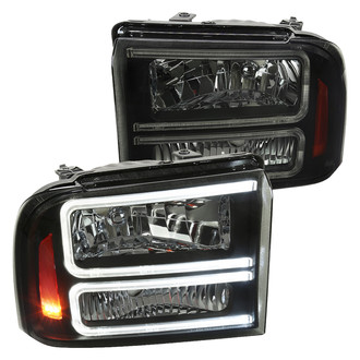Spec-D® - Driver and Passenger Side Matte Black/Smoke LED DRL Bar Headlights