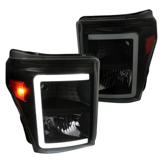 Spec-D® - Driver and Passenger Side Matte Black/Smoke LED DRL Bar Headlights