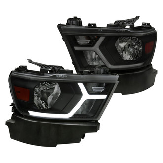 Spec-D® - Driver and Passenger Side Matte Black/Smoke Breathing LED Light Tube Euro Headlights