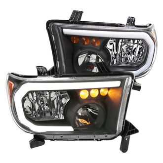 Spec-D® - Driver and Passenger Side Matte Black DRL Bar Headlights with LED Turn Signal