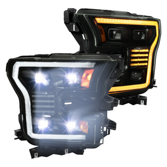 Spec-D® - Driver and Passenger Side Matte Black/Smoke Switchback LED DRL Bar Projector LED Headlights with Sequential Turn Signal