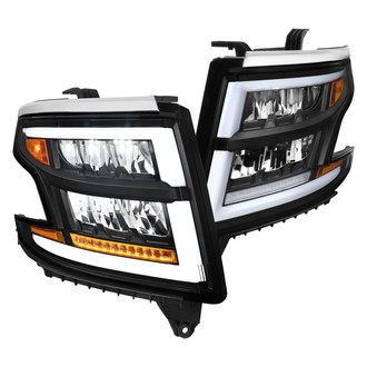 Spec-D® - Driver and Passenger Side Matte Black DRL Bar LED Headlights with Sequential Turn Signal