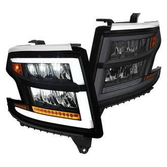 Spec-D® - Driver and Passenger Side Matte Black/Smoke DRL Bar LED Headlights with Sequential Turn Signal