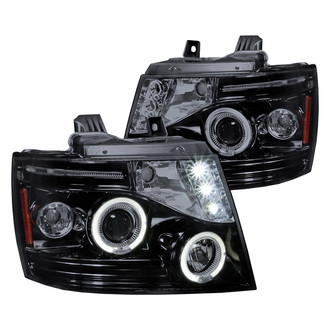 Spec-D® - Driver and Passenger Side Gloss Black/Smoke Dual Halo Projector Headlights with Parking LEDs