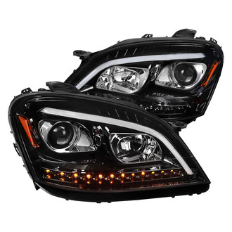 Spec-D® - Driver and Passenger Side Gloss Black DRL Bar Projector Headlights with Sequential LED Turn Signal