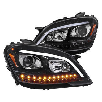 Spec-D® - Driver and Passenger Side Gloss Black DRL Bar Projector Headlights with Sequential LED Turn Signal