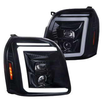 Spec-D® - Driver and Passenger Side Gloss Black/Smoke Sequential LED DRL Bar Projector Headlights