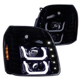 Spec-D® - Driver and Passenger Side Gloss Black/Smoke LED DRL Bar Projector Headlights