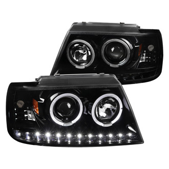 Spec-D® - Driver and Passenger Side Gloss Black Dual Halo Projector Headlights with Parking LEDs