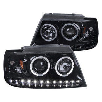 Spec-D® - Driver and Passenger Side Gloss Black/Smoke Dual Halo Projector Headlights with Parking LEDs