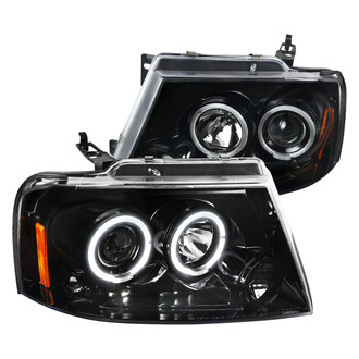 Spec-D® - Driver and Passenger Side Gloss Black Dual Halo Projector Headlights with Parking LEDs