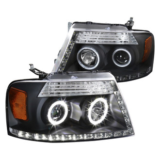 Spec-D® - Driver and Passenger Side Black Dual Halo Projector Headlights with R8 Style LEDs