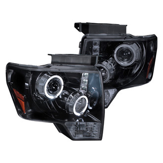 Spec-D® - Driver and Passenger Side Gloss Black/Smoke Dual Halo Projector Headlights with Parking LEDs