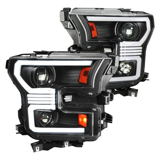 Spec-D® - Driver and Passenger Side Matte Black LED DRL Bar Projector Headlights with Sequential Turn Signal