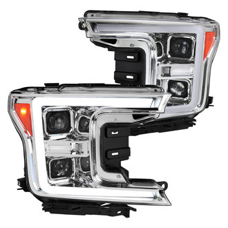 Spec-D® - Driver and Passenger Side Chrome LED DRL Bar Projector Headlights with Sequential Turn Signal