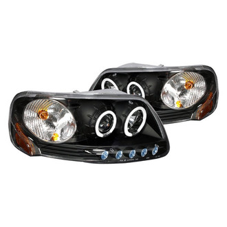 Spec-D® - Driver and Passenger Side Black Dual Halo Projector Headlights with Parking LEDs
