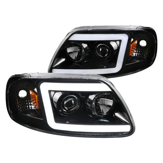 Spec-D® - Driver and Passenger Side Gloss Black LED DRL Bar Projector Headlights