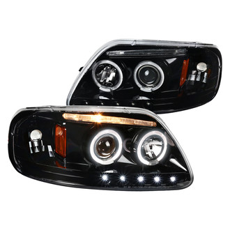 Spec-D® - Driver and Passenger Side Gloss Black Dual Halo Projector Headlights with Parking LEDs