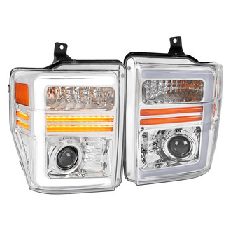 Spec-D® - Driver and Passenger Side Chrome LED DRL Bar Projector Headlights with Sequential Turn Signal