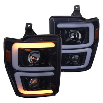 Spec-D® - Driver and Passenger Side Black/Smoke Sequential LED DRL Bar Projector Headlights