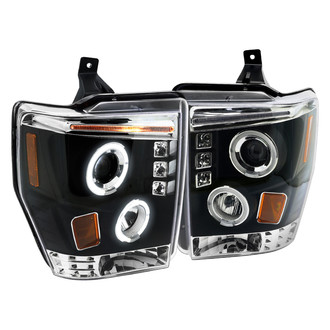 Spec-D® - Driver and Passenger Side Black Dual Halo Projector Headlights with Parking LEDs