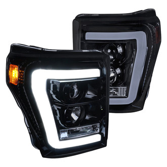 Spec-D® - Driver and Passenger Side Gloss Black/Smoke LED DRL Bar Projector Headlights