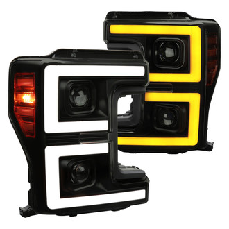 Spec-D® - Driver and Passenger Side Matte Black/Smoke Sequential LED DRL Bar Projector Headlights