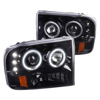 Spec-D® - Driver and Passenger Side Gloss Black Dual Halo Projector Headlights with Parking LEDs