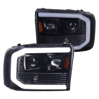 Spec-D® - Driver and Passenger Side Gloss Black/Smoke LED Light Tube Projector Headlights
