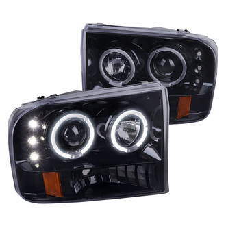 Spec-D® - Driver and Passenger Side Gloss Black/Smoke Dual Halo Projector Headlights with Parking LEDs