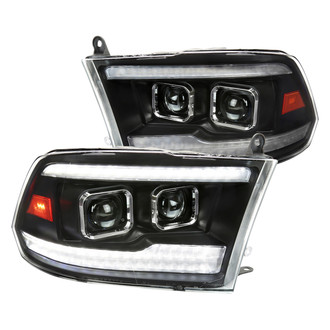 Spec-D® - Driver and Passenger Side Matte Black Sequential LED DRL Bar Projector Headlights