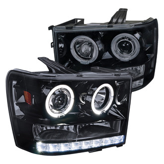 Spec-D® - Driver and Passenger Side Gloss Black/Smoke Dual Halo Projector Headlights with LED DRL