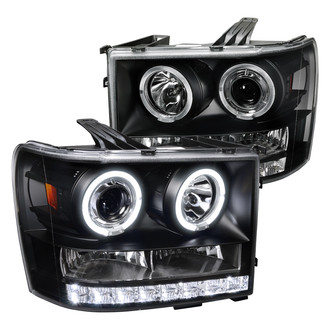 Spec-D® - Driver and Passenger Side Black Dual Halo Projector Headlights with LED DRL