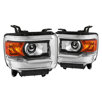 Spec-D® - Driver and Passenger Side Black/Chrome Factory Style Projector Headlights with Amber Turn Signal/Corner Light Lens