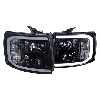 Spec-D® - Driver and Passenger Side Gloss Black LED DRL Bar Projector Headlights