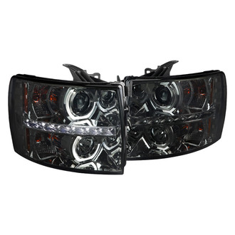 Spec-D® - Driver and Passenger Side Chrome/Smoke LED DRL Bar Dual Halo Projector Headlights with Parking LEDs