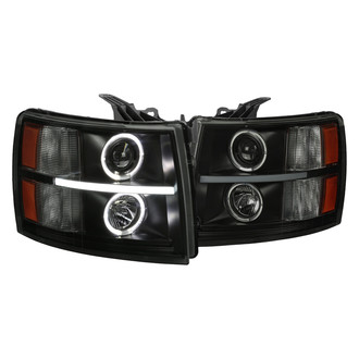 Spec-D® - Driver and Passenger Side Matte Black/Smoke LED Light Tube Dual Halo Projector Headlights
