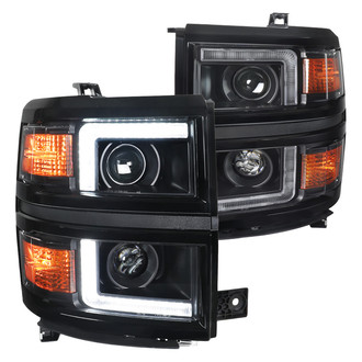Spec-D® - Driver and Passenger Side Matte Black DRL Bar Projector Headlights with Sequential LED DRL