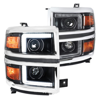 Spec-D® - Driver and Passenger Side Matte Black DRL Bar Projector Headlights with Sequential LED DRL