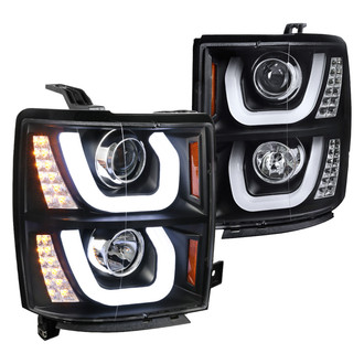 Spec-D® - Driver and Passenger Side Black DRL Bar Projector Headlights with LED Turn Signal