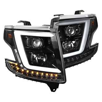 Spec-D® - Driver and Passenger Side Gloss Black DRL Bar Projector Headlights with LED Turn Signal