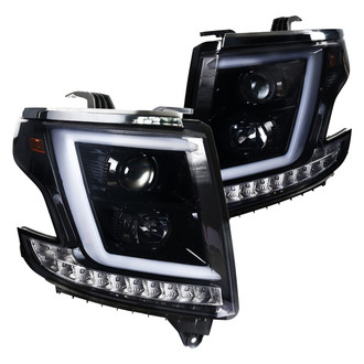 Spec-D® - Driver and Passenger Side Black/Smoke DRL Bar Projector Headlights with LED Turn Signal