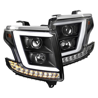 Spec-D® - Driver and Passenger Side Black DRL Bar Projector Headlights with LED Turn Signal